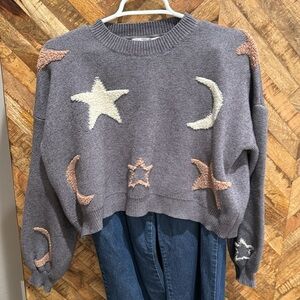 Threaded Leaf To The Moon and Back Knit Sweater size M gray woman’s yummy soft